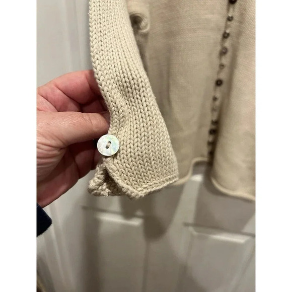 Lulu-B Knit Sweater XL Beige Long Sleeve V Neck Rolled Neck Decorative Buttons - Picture 5 of 7